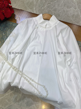 诺诺设计春早春上新极简大牌老钱新中式棉白荷花领衬衫YS3-t166