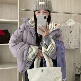 撞色面包服保暖羽绒服外套01木子 韩版 诺诺家025新款 白鸭绒女冬季