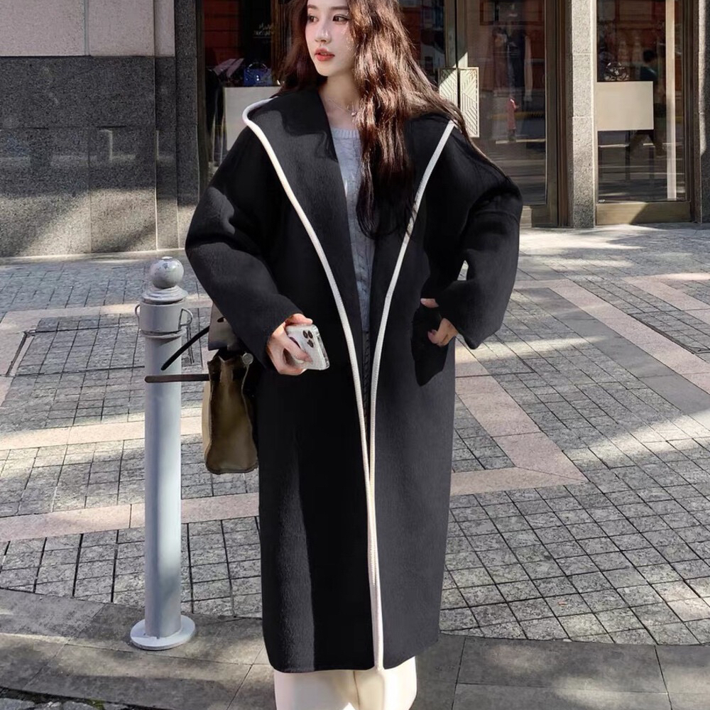 诺诺长简约风翻领大衣秋单排扣毛呢外套羊毛外套(含100羊毛)2023