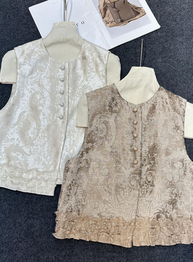 诺诺26年早春新中式提花木耳边压褶显瘦气质马甲X320194