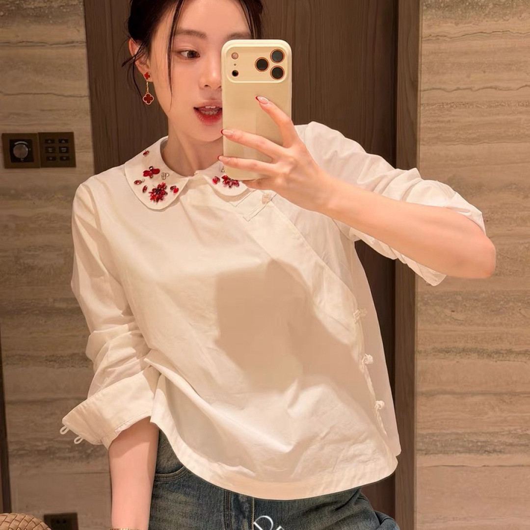 诺诺设计店位缝制钻饰花朵奢华大气娃娃领设计超级减龄衬衫A9633,女装/女士精品,T恤,淘宝优惠券,粉丝福利购,淘宝优惠卷