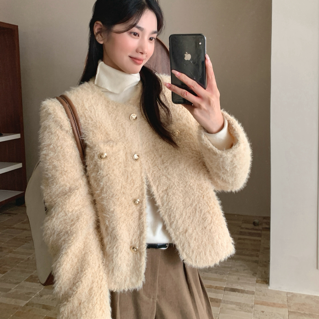 MSTUDIO漫莎-蓝奶昔银河细闪毛毛羽绒外套羽绒服含90白鸭绒1787