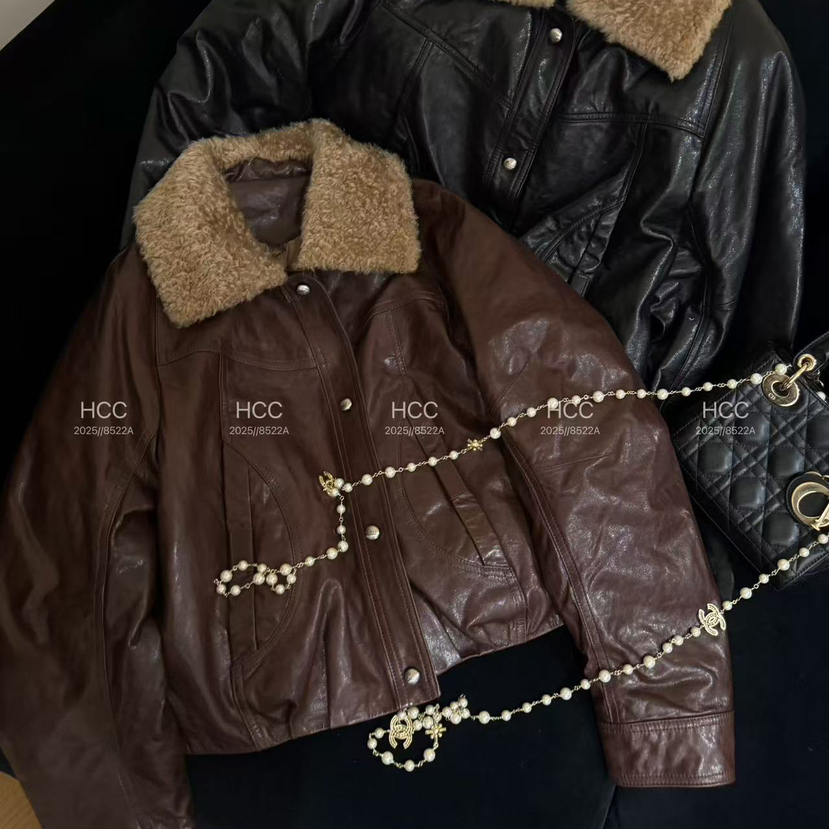 诺诺上新复古机车风翻领毛绒拼接短款皮衣保暖羽绒服外套158-599