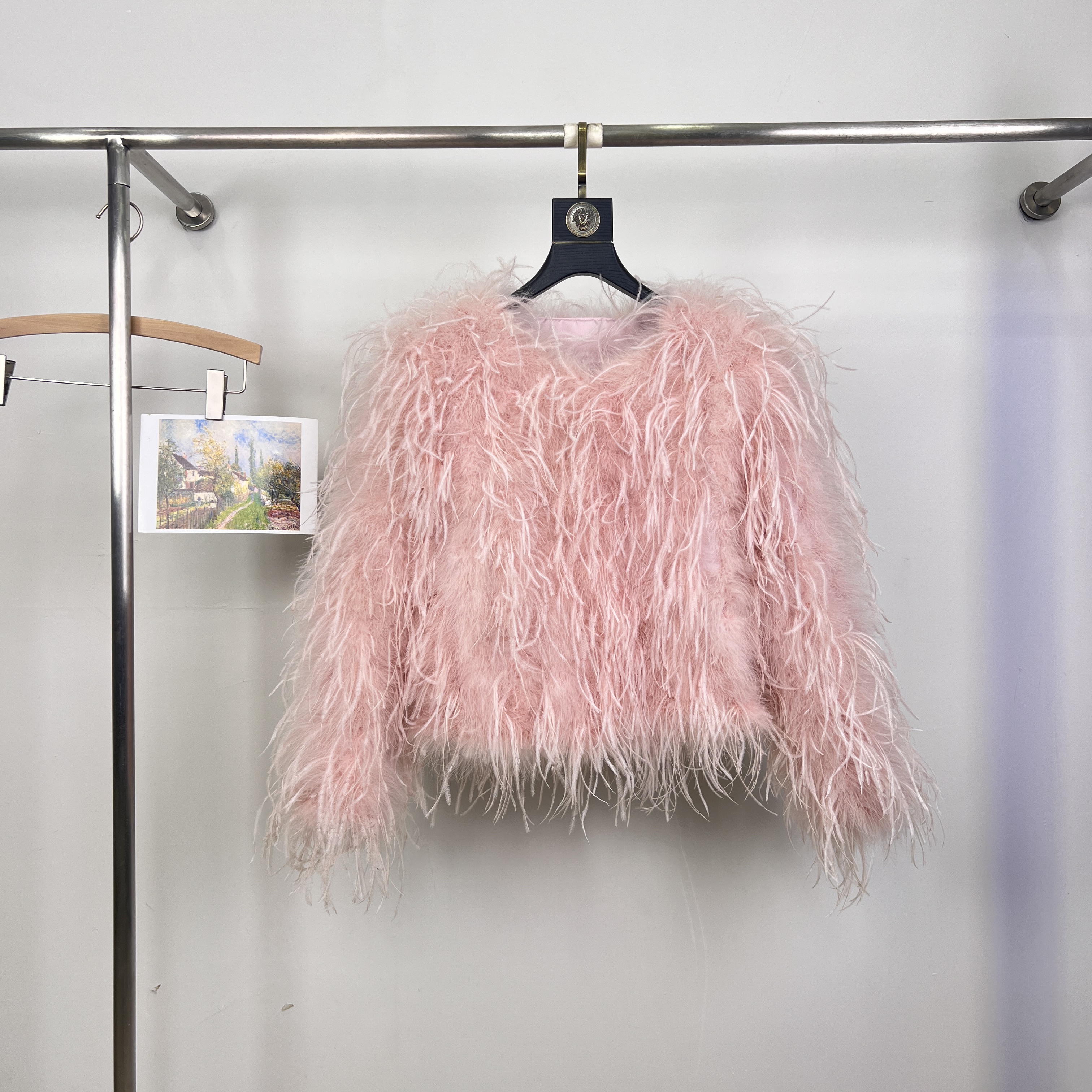 诺诺小众鸡毛女冬新款短保暖皮草外套YLS004火鸡毛驼鸟毛