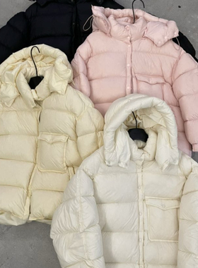 诺诺奶油色系宽松绗缝连帽短款保暖羽绒服外套D1531