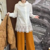 G222 诺诺店搭单品花边立领蕾丝拼接长袖 可叠穿可外穿小衫 99588