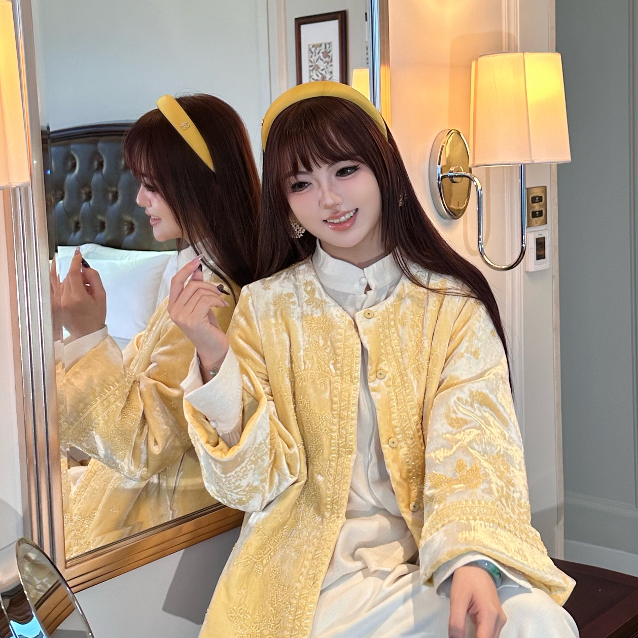 诺诺冬季新款桑蚕丝丝绒重工刺绣手工钉珠保暖棉服外套YS1-Y95