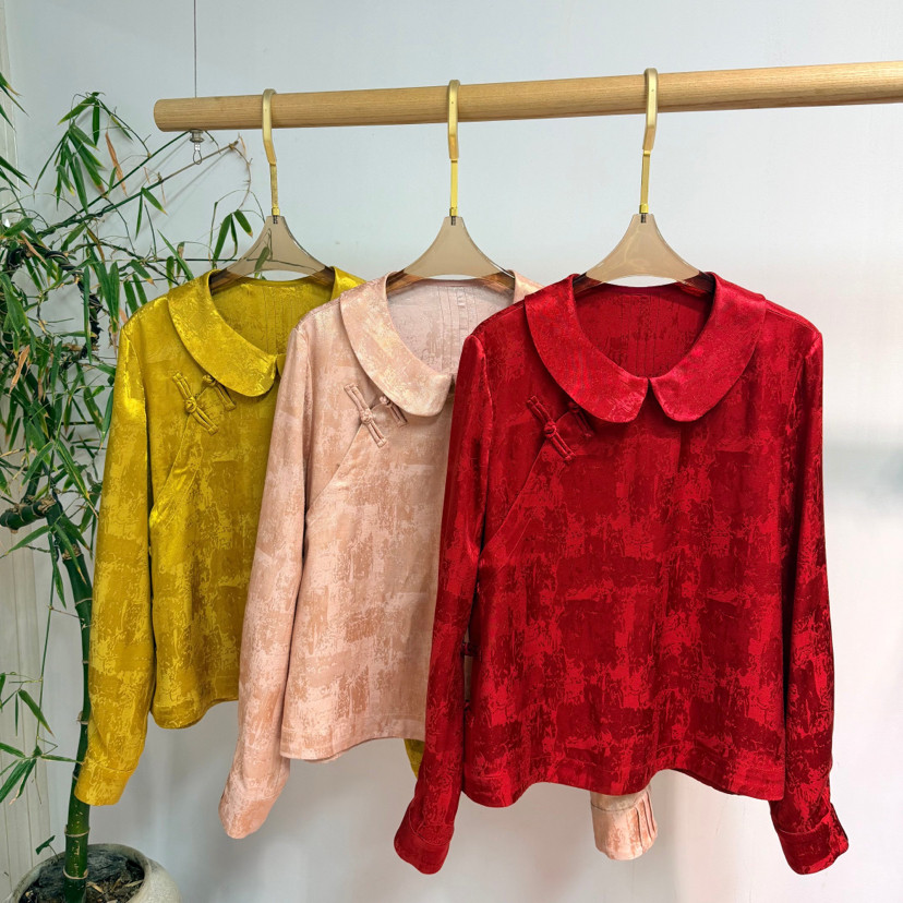 诺诺26年早春新中式提花盘扣娃娃领修身长袖上衣小衫XQM131,女装/女士精品,毛针织衫,淘宝优惠券,粉丝福利购,淘宝优惠卷