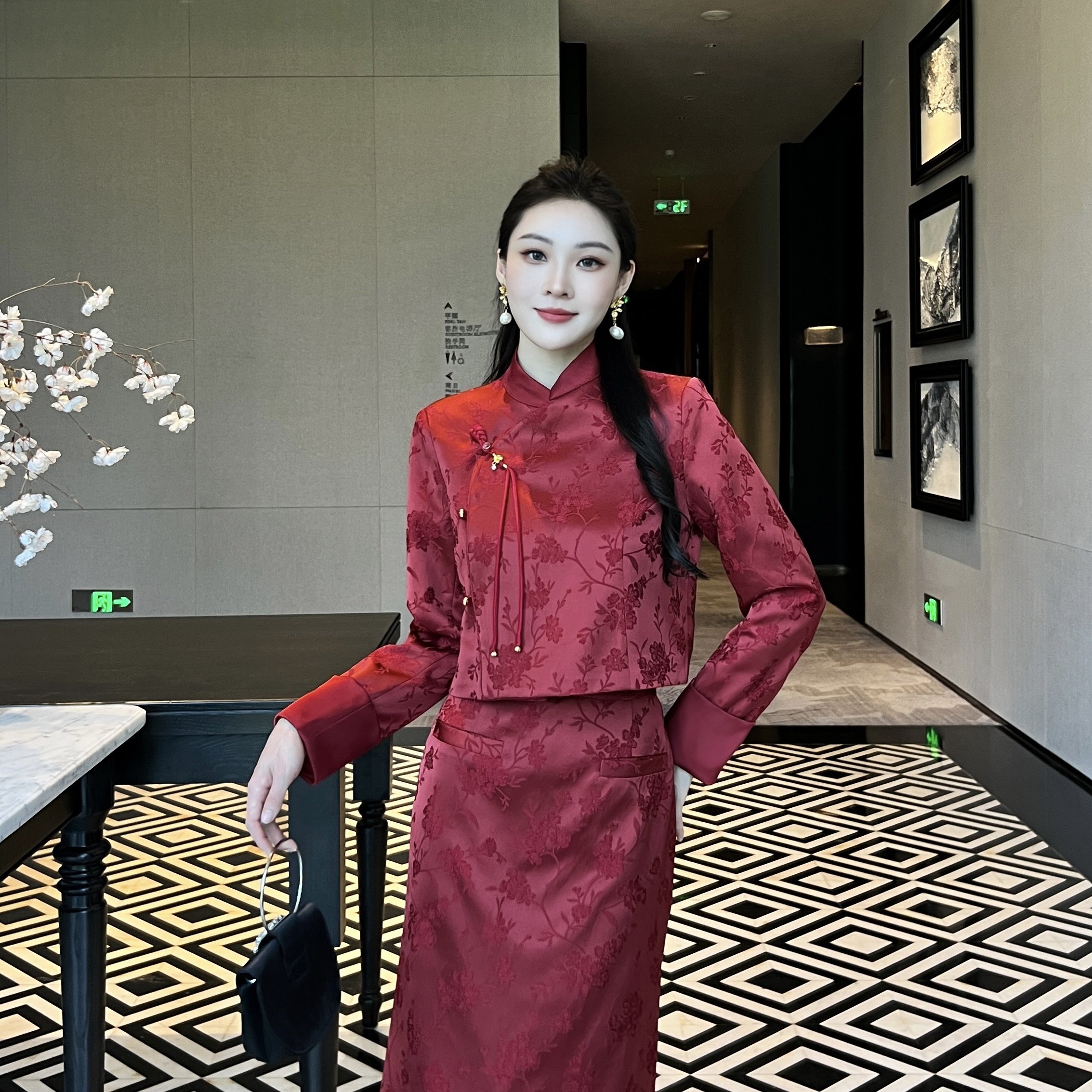 诺诺店春新中式囯风气质小香风短外套+半身裙两件套装YS125-B12,女装/女士精品,时尚套装,淘宝优惠券,粉丝福利购,淘宝优惠卷