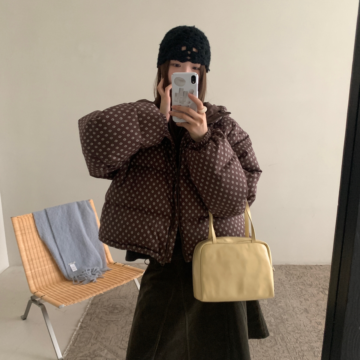 FEEL BLESSE诺诺色小花连帽面包羽绒服羽绒服(含90白鸭绒)THW5380