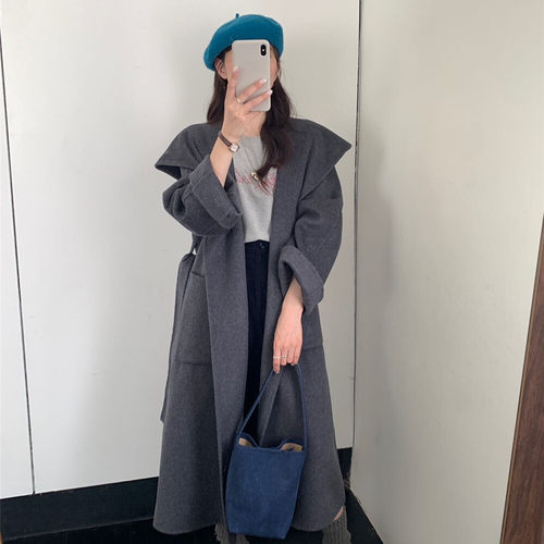 诺诺感连帽开襟羊毛外套(配腰带)（含65.8绵羊毛）s565A1