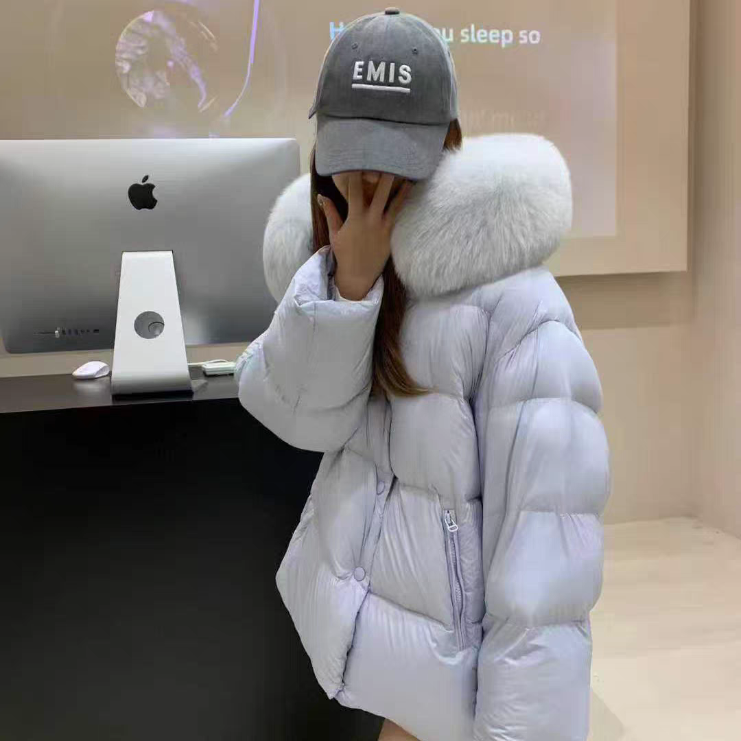 诺诺系连帽大狐狸毛领保暖羽绒服外套(配可拆真狐狸毛毛领)J2381