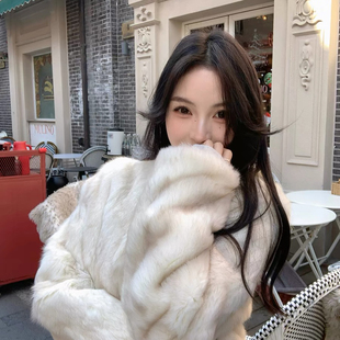 诺诺小众进口双色兔毛皮草外套皮草 DXJQMS2502 含100兔毛