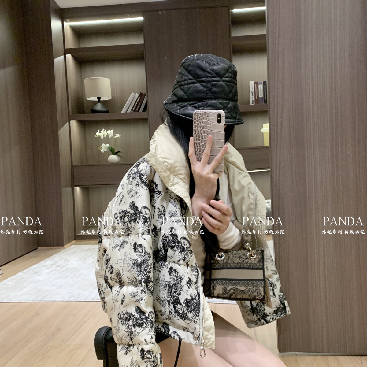 诺诺大牌印花复古潮流风短款保暖羽绒服外套90白鹅绒P6635