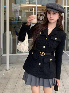 诺诺设计店休闲气质英伦西服羊毛外套（含50羊毛）(不配腰带)A962