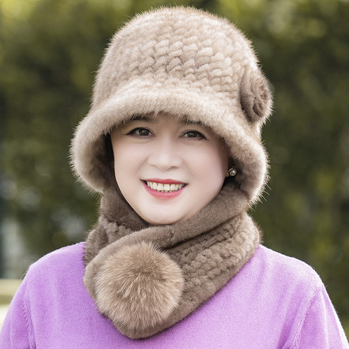 花朵水貂毛编织皮草帽子草帽子