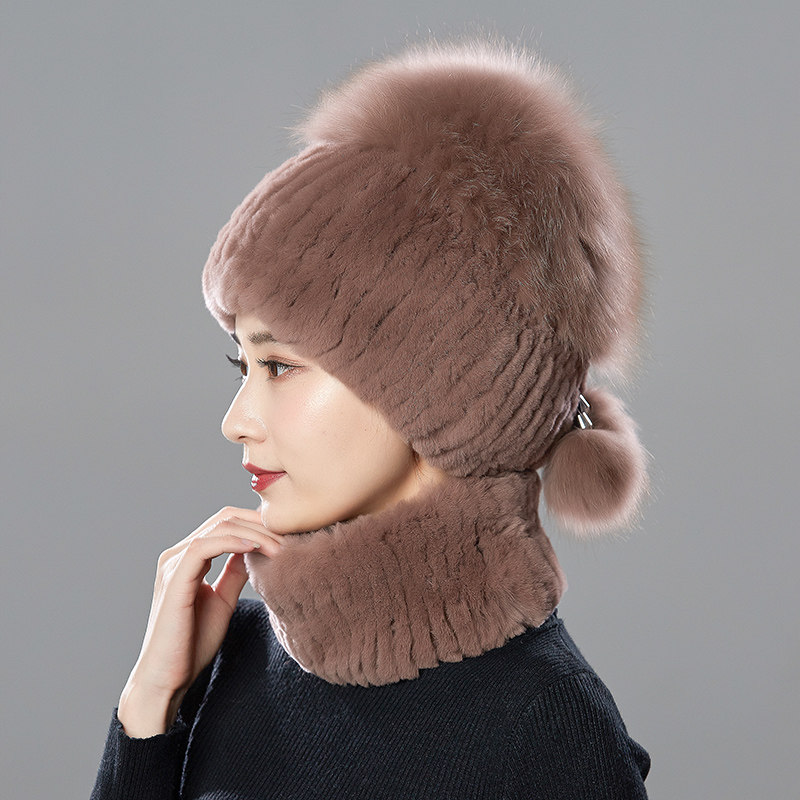 獭兔毛帽子女士秋冬季中老年人妈妈狐狸毛保暖皮草帽子加厚女冬天