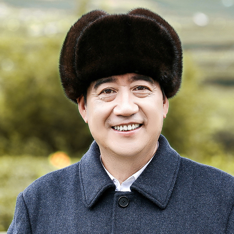 水貂毛帽子中老年男士皮草帽子貂皮大雷锋帽羊皮冬季保暖爸爸帽子