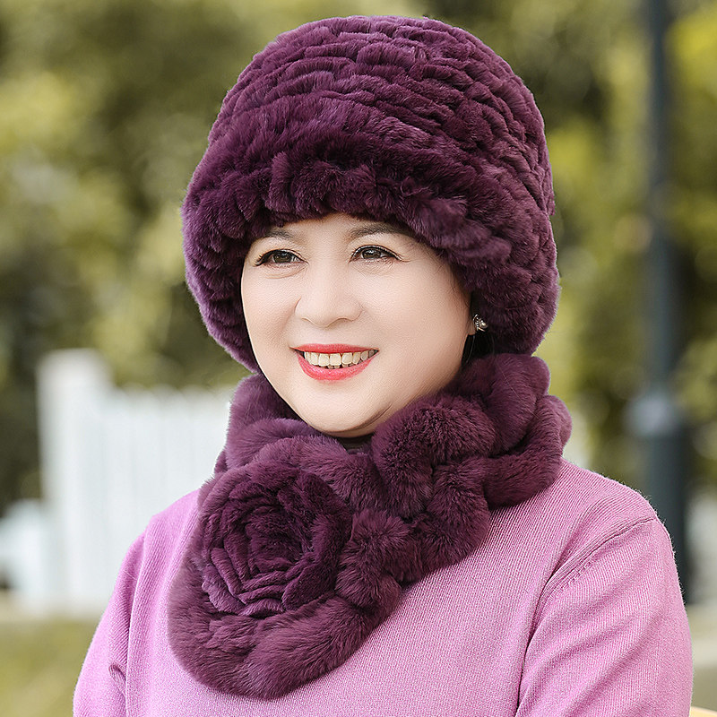 皮草帽子女冬天中老年獭兔毛奶奶妈妈包头帽保暖老人老太太秋冬季