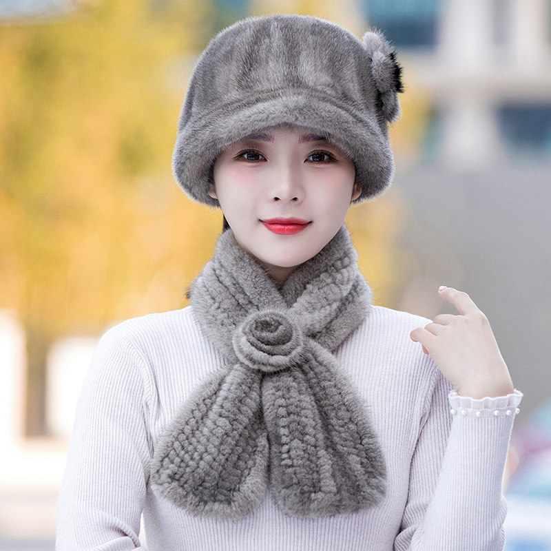 冬季水貂皮帽子女士中老年貂毛护耳帽保暖裘皮貂绒妈妈皮草帽新款