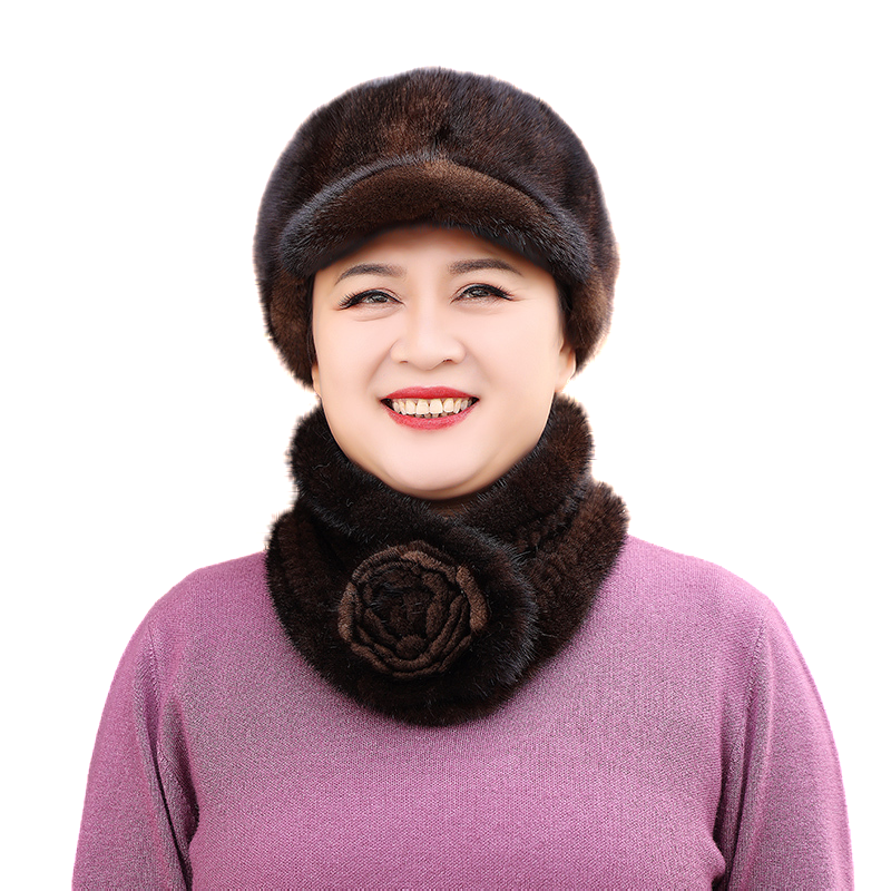 中老年人水貂毛时尚皮草帽子奶奶妈妈护耳保暖老太太鸭舌帽女冬季