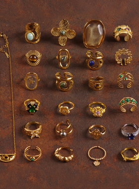 虎眼石叠戴夸张日常通勤叠戴戒指