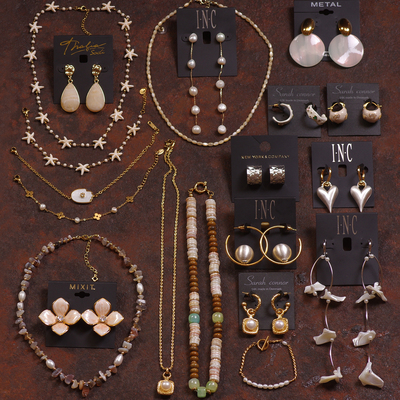 拉丝镀金银叠戴钛钢项链耳环