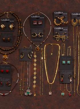 虎眼石红白母贝珐琅釉项链耳环