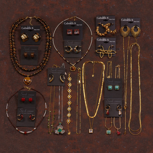 虎眼石红白母贝珐琅釉项链耳环