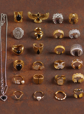 黑色玻璃水晶珍珠贝壳夸张女戒指