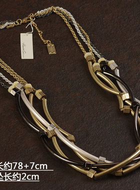 J62KC多层复古质感巴洛克夸张金属管撞色模特走秀气场长项毛衣链