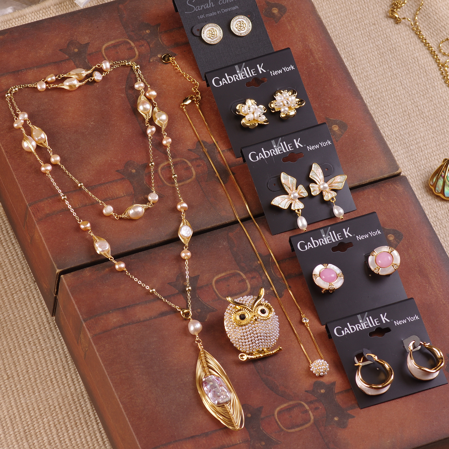 淡水珍珠猫头鹰长项链耳钉胸针女