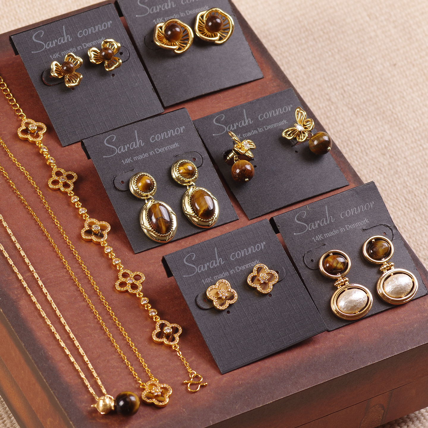 美拉德天然虎眼石项链手链耳钉