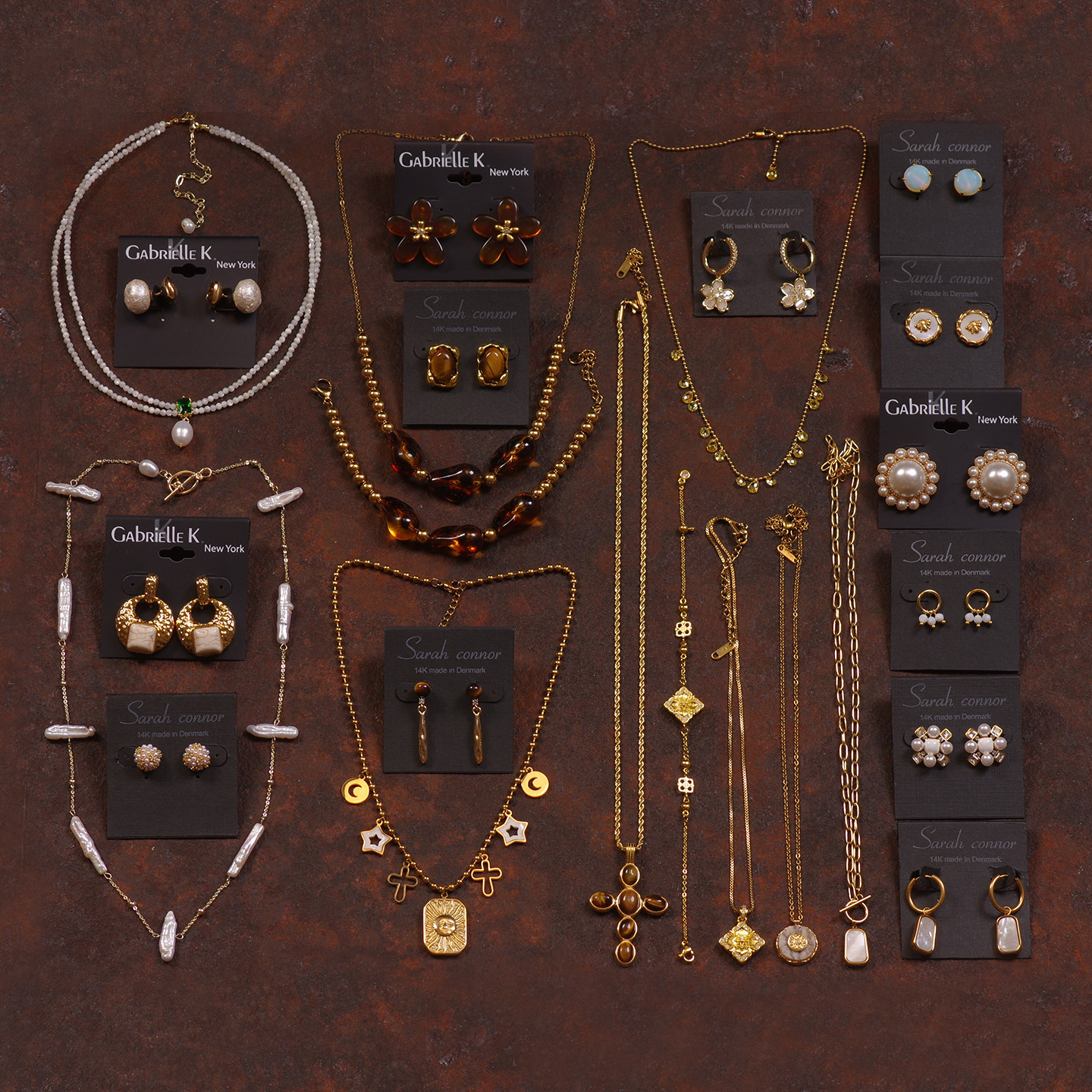 J5天然淡水异形珍珠贝壳十字架虎眼石叠戴项链耳环夹钉手链套装,饰品/流行首饰/时尚饰品新,耳环,淘宝优惠券,粉丝福利购,淘宝优惠卷