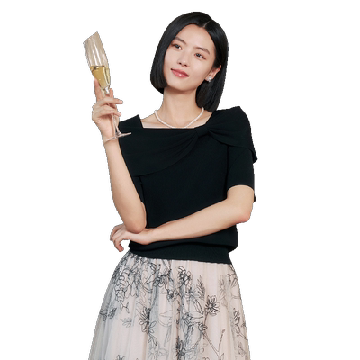 歌蒂诗夏季专柜新款优雅气质蝴蝶结领口针织短袖女 8E22Z1516