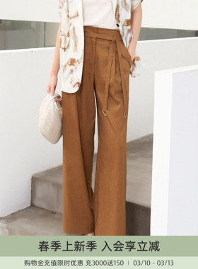 歌蒂诗夏季专柜时尚简约宽松垂感咖啡色阔腿裤女士8D23K3181