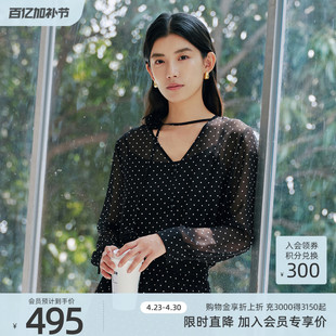 歌蒂诗2025秋季专柜新款经典气质V领波点高级套头小衫女8F31S1346