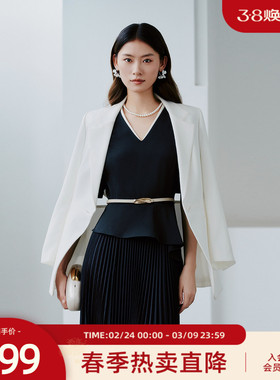 歌蒂诗春季专柜新款时尚通勤简约大气白色西装外套 8F11W1141