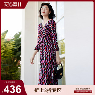 歌蒂诗专柜新款 8E10L3845 印花气质通勤两面可穿收腰显瘦连衣裙女