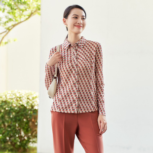 衬衫 简约气质复古印花收腰长袖 1D11A1224 专柜新款 歌蒂诗秋季