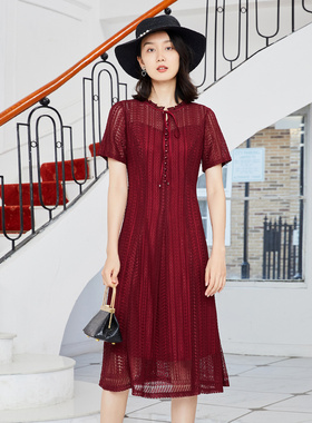 歌蒂诗夏季专柜新款优雅气质领口系带收腰连衣裙女1C21L2025