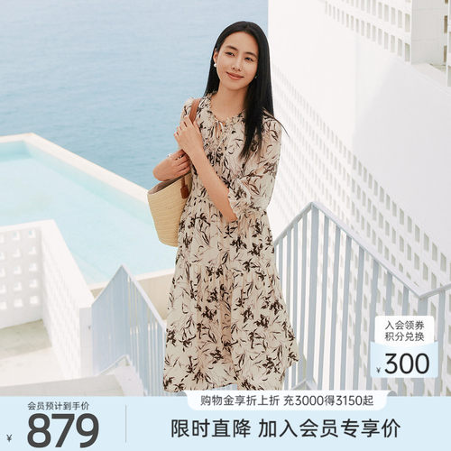 【100%桑蚕丝】歌蒂诗夏季专柜新款休闲印花连衣裙 1F24L2595A