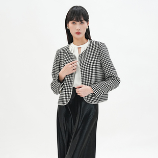 小香风外套 高级大气千鸟格镶边短款 3F11W5656 新款 歌蒂诗2025秋季