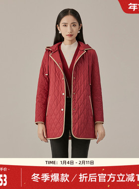歌蒂诗秋冬专柜新款保暖防风连帽桑蚕丝填充棉衣女 1D33M2631