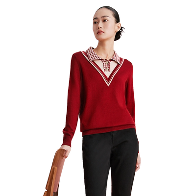 歌蒂诗翻领套头假两件腈纶