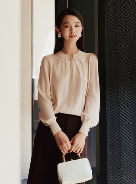 【羊毛新中式】歌蒂诗冬专柜新中式盘扣灯笼袖毛织衫女 1E41Z1704