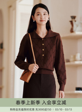 歌蒂诗冬季专柜新款优雅知性个性翻领羊毛毛织衫女 8E43Z0586B