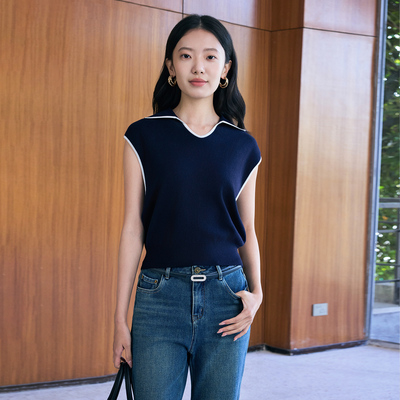 歌蒂诗春季专柜新款时尚休闲简约无袖V领小衫女8F16Z1620