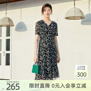 歌蒂诗夏季专柜新款时尚V领气质碎花收腰显瘦连衣裙8C23L2133