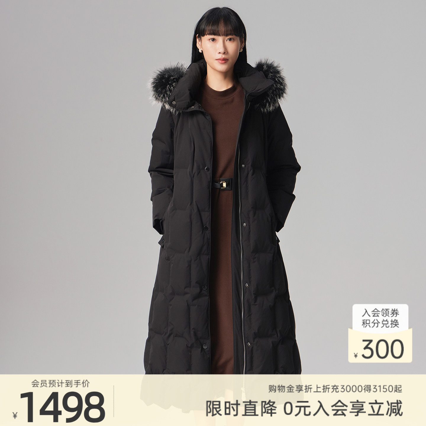 歌蒂诗冬季专柜新款时尚长款貉子毛领鹅绒羽绒服女 8E43Y2518